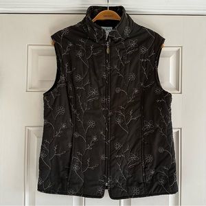 Vintage 90s Hearth Vest Mini Puffer Cottage Core Fairy Embroidered Floral Green